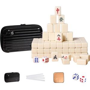 New Mini Chinese Mahjong Ivory 144 Pcs Travel Box with Ruler Tablecloth